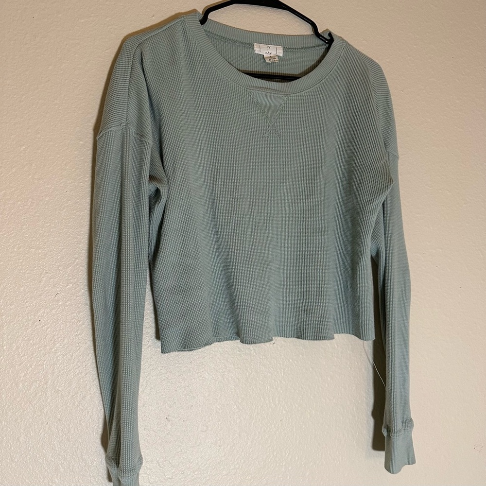 Ivy + Moon pastel green waffle knit long sleeve